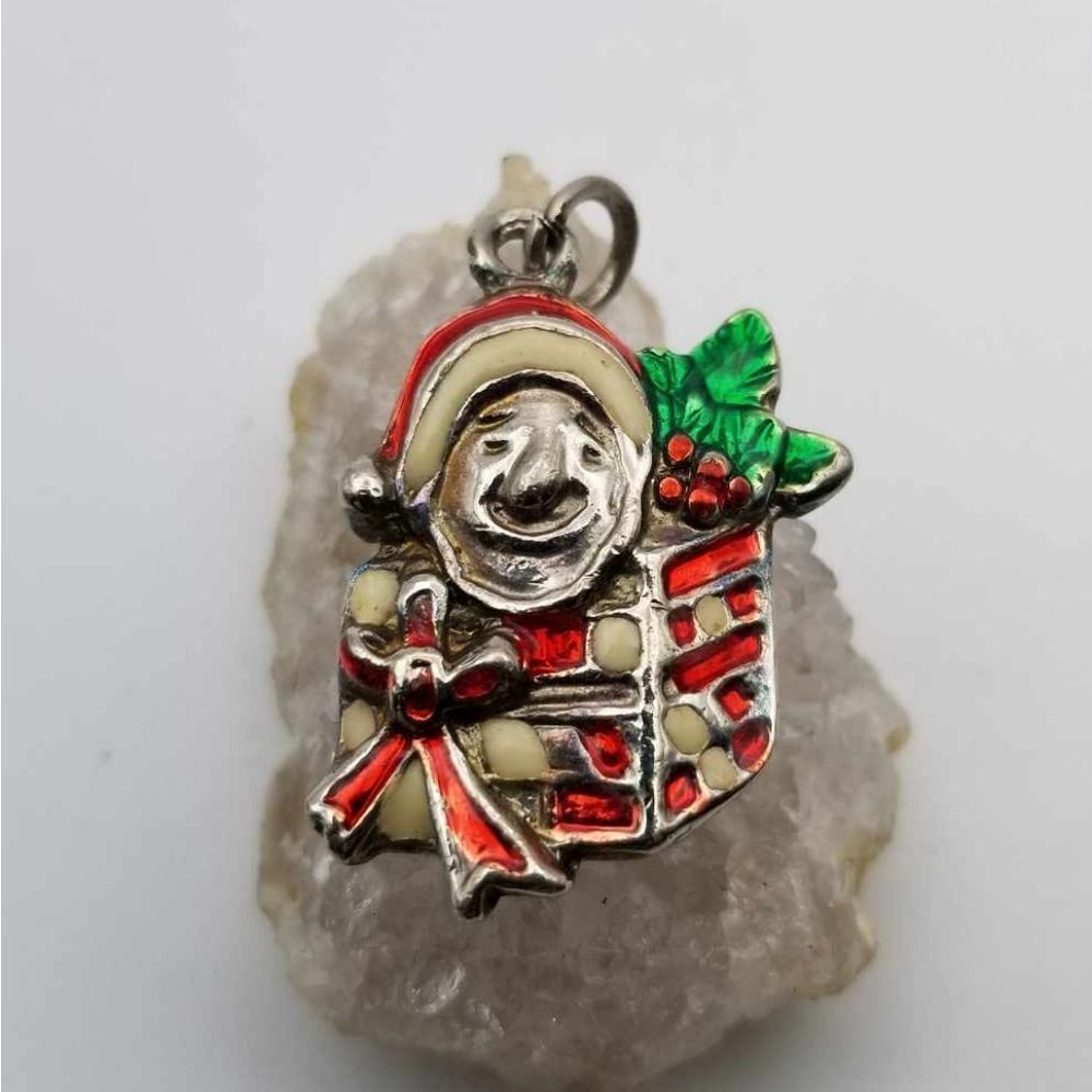 Vintage Santa Claus holly jolly christmas gift box‎ necklace pendant